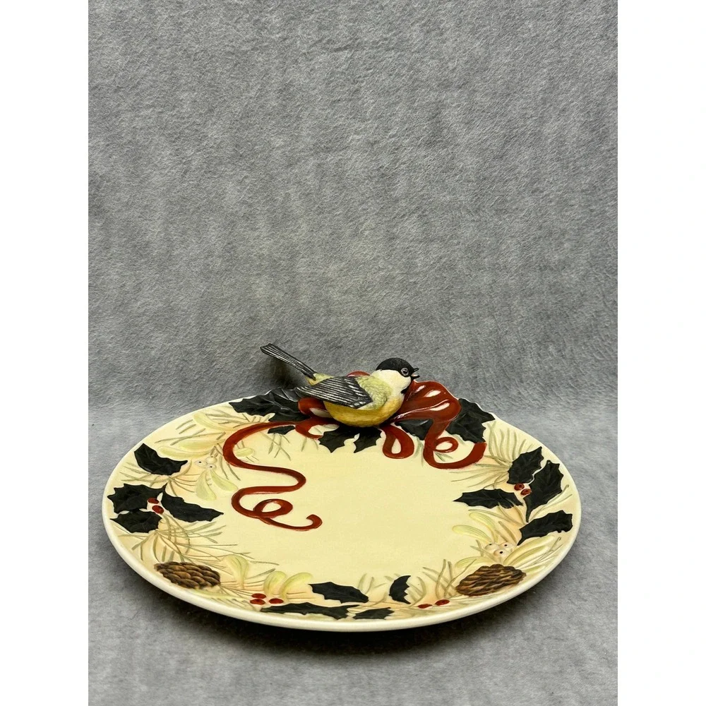 Lenox Winter Greetings Plate Ivory Chickadee 3D Wreath Catherine McClung